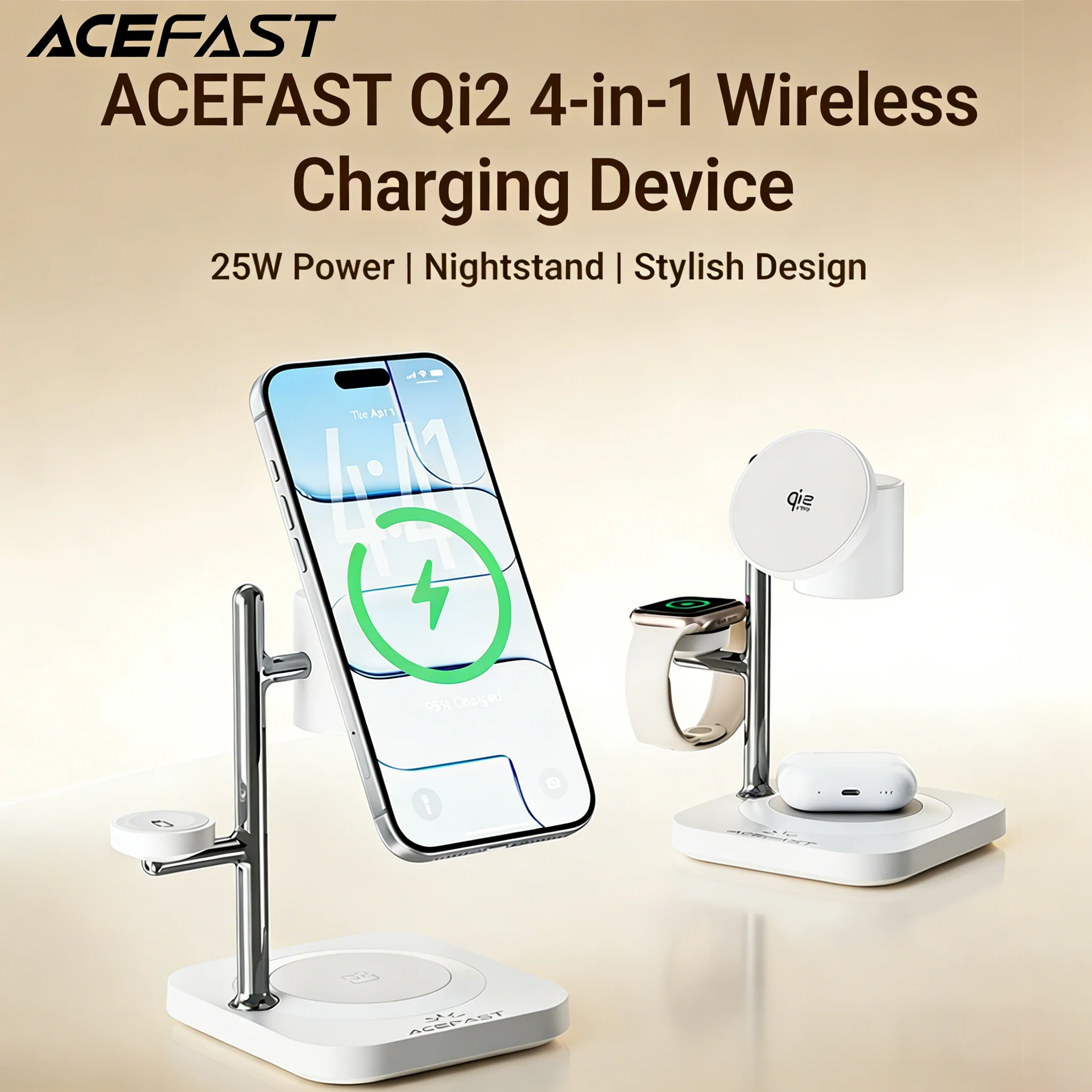 محطة الشحن اللاسلكية المغناطيسية ACEFAST 4 في 1 Qi...