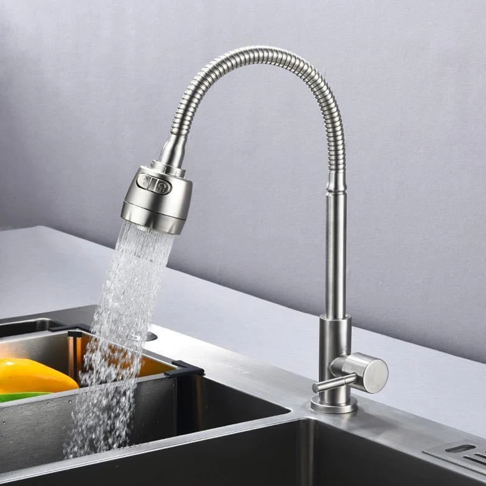 

Stainless Steel Kitchen 360° Swivel Spout Faucet Water Purifier Single Lever Hole Tap Cold Water Dishwasher Sink Faucet