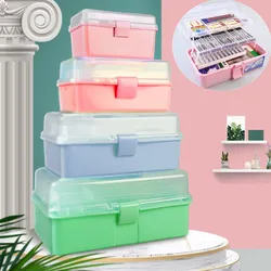 Macaron Three-layer Folding Storage Box Art Tool Kits Outdoor Sketching Paint Brush Gouache Storage Box  Stationery Supplies