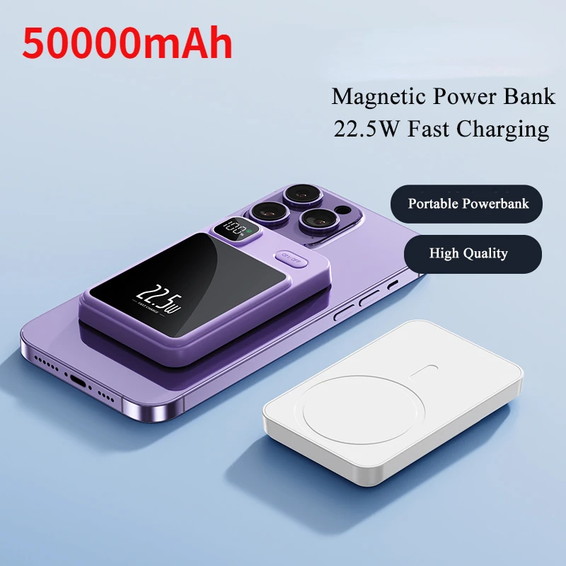 50000Mah Magnetic Power Bank 22.5W Ricarica Ultra-Veloce Qi Pd20W Caricabatterie Wireless Power Bank Per Iphone 14 Samsung Huawei