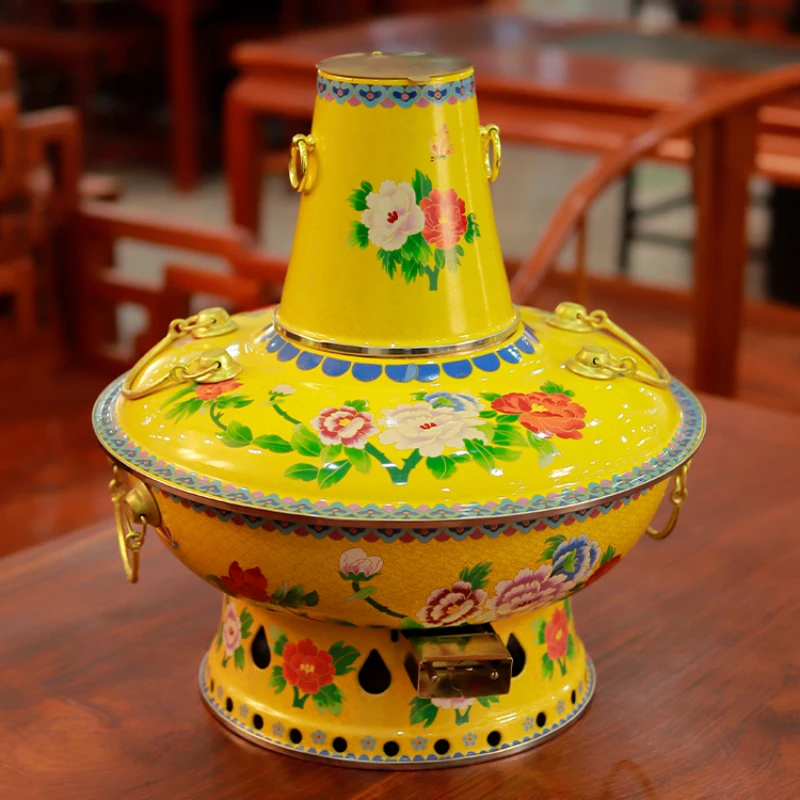 Cloisonne enamel electric charcoal dual-purpose old-fashioned extra-thick Chinese high-end custom hotel hotpot pure copper