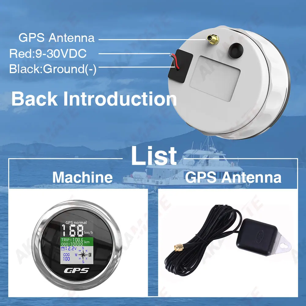 Marine GPS Speedometer Odometer Digital Screen with GPS Antenna Waterproof for Boat Car Motor Yacht 12V Voltmeter 85mm Black marine gps navigator