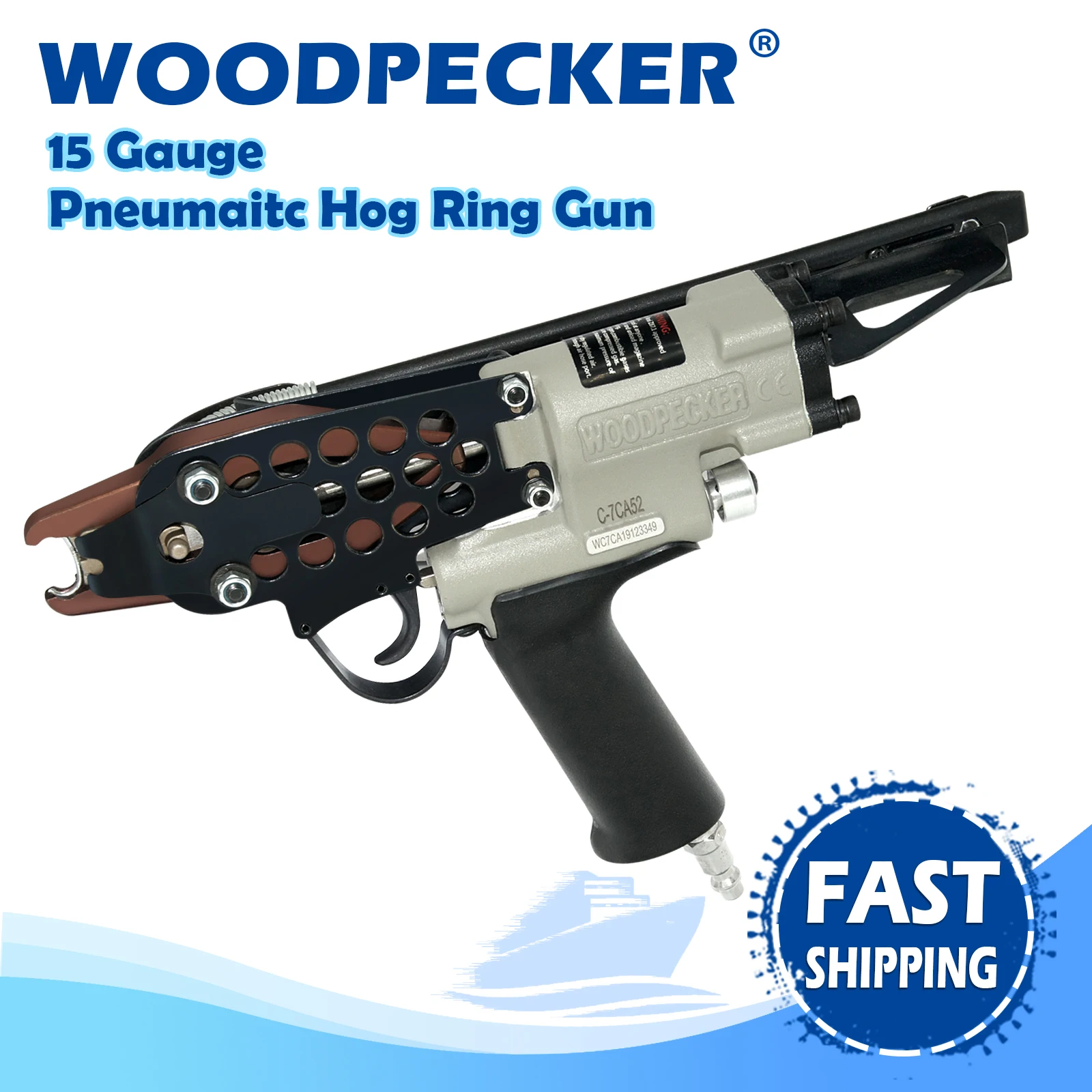 WOODPECKER C-7CA 15 Gauge Pneumatic Hog Ring Gun C Ring Gun Fits  4.8mm Closure Diameter 19mm Crown for Spring Mattress, Fencing