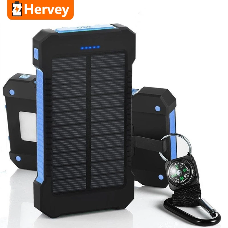 30000mAh Solar Power Bank Водонепроницаемое солнечное зарядное устройство USB-порты Внешнее