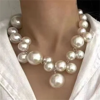 Vintage Hyperbole Bead Pearls Necklace Collarbone Chain Women's Elegant Pendant Necklace Bride Jewelry
