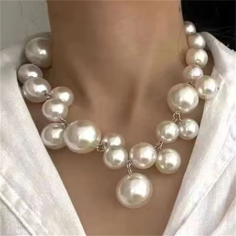 XIALUOKE Vintage Hyperbole Bead Pearls Necklace Collarbone Chain Women