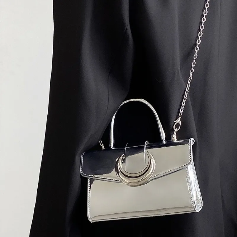 

High End New Silver Summer All-match Commuter Crossbody Pack Modern Popular Korean Fashion Y2k Small Sqaure Bag Leisure Handbag