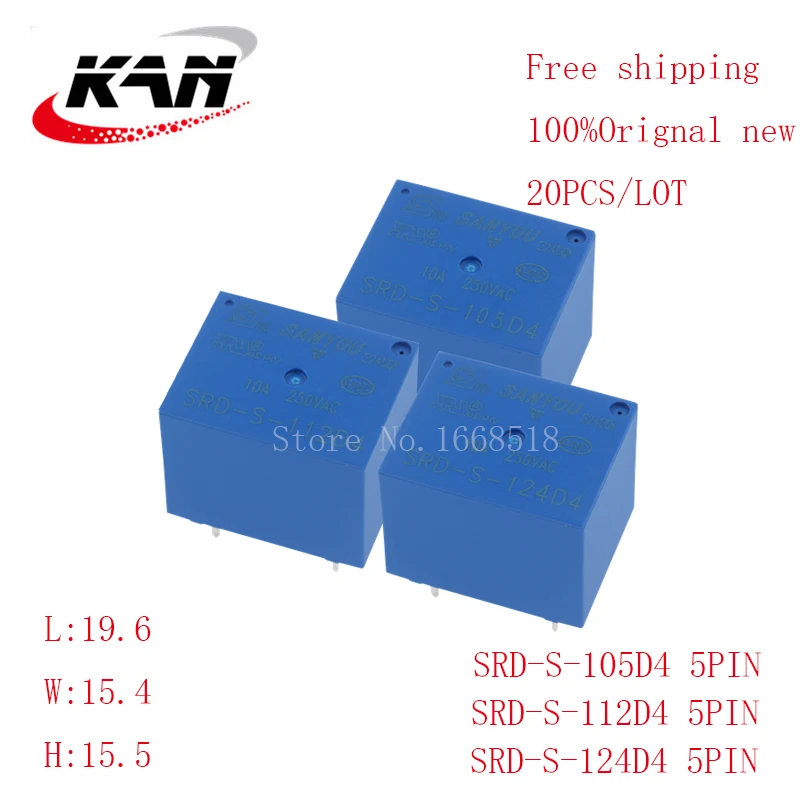 

Free shipping 20pcs Power relay SRD-S-105D4 SRD-S-112D4 SRD-S-124D4 5VDC 12VDC 24VDC 10A 250VAC T73 5PIN Original New