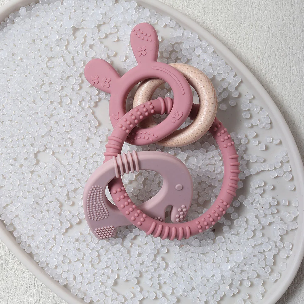실리콘 Teether 선물 토끼 코끼리 모양의 귀여운 젖니가 남 반지 장난감 씹는 구슬 토끼 감각 감각 껌 구호 노리개
