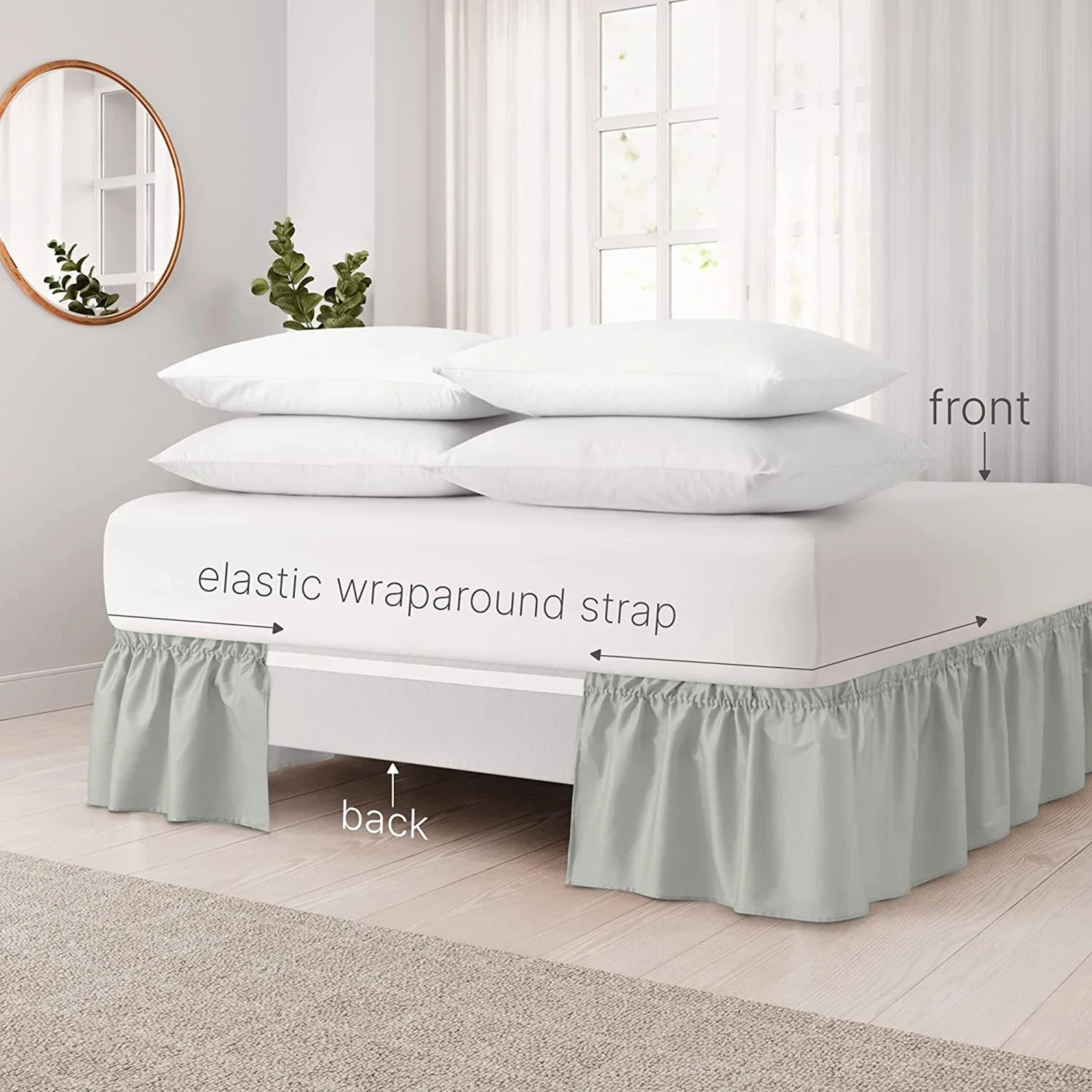 Description Picture 6 of itemElastic Ruffle Bed Skirt Solid Color Wrap Around Style Comfortable Fade Resistant Bed Cover Without Surface Twin Queen King Size