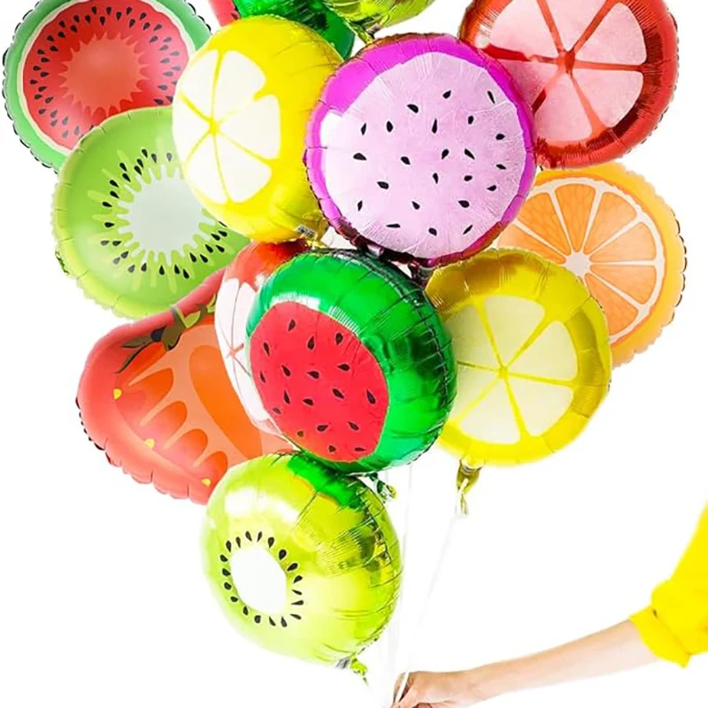 

50pcs Fruit Foil Balloon Theme Birthday Party Decoration for Kids Strawberry Watermelon Orange Kiwi Pitaya Carambola Hawaii Ball