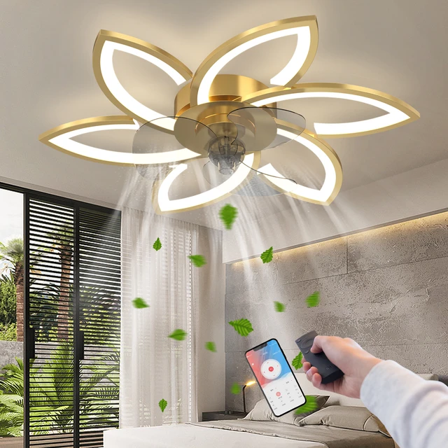 Ventilador de techo silencioso con luz Led, moderno, con Control remoto,  temporizador por aplicación, diseño creativo de 6 luces con lámpara -  AliExpress