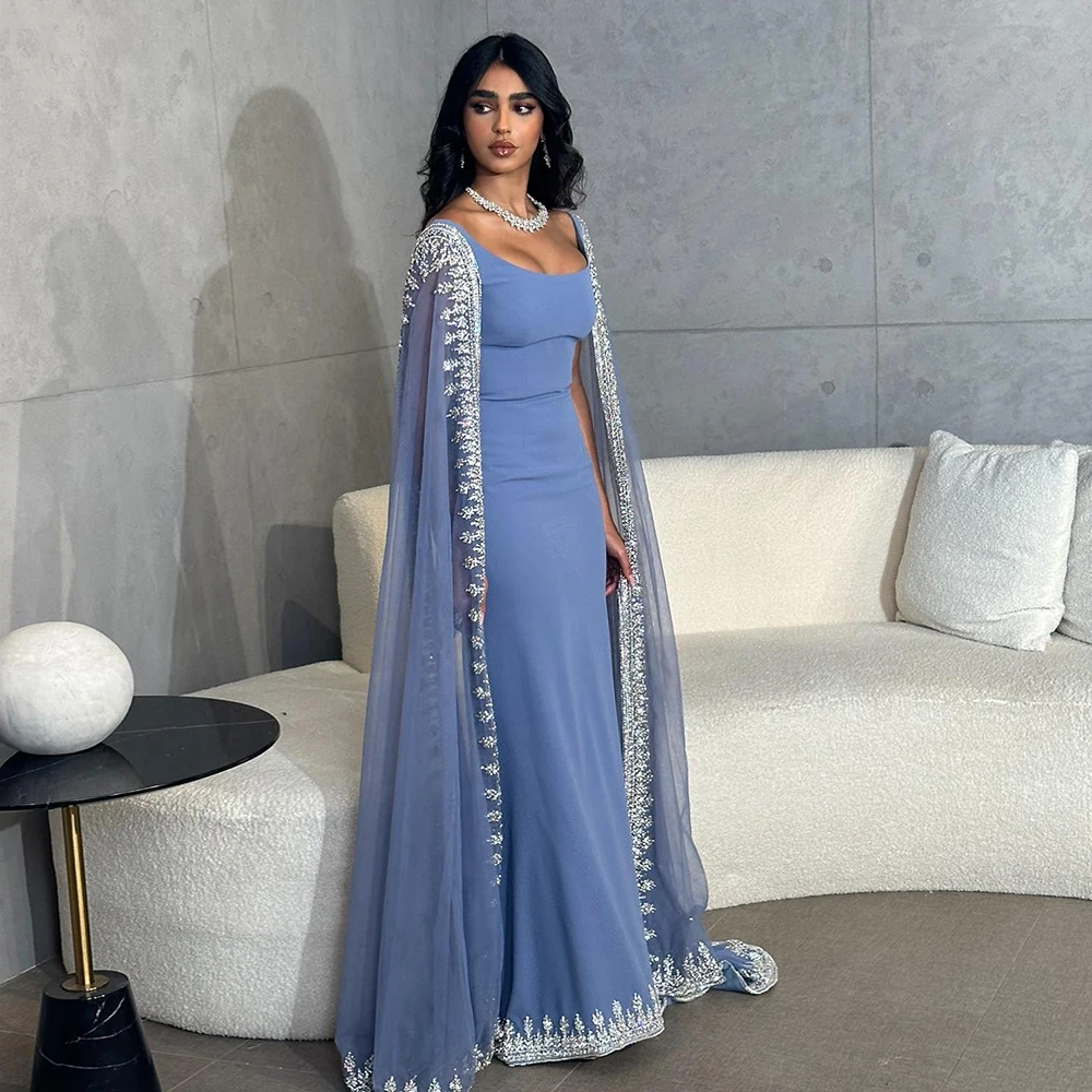 S883667cf53724bf1a6d5477254f50e69s Dubai Luxury Crystal Blue Evening Dresses with Cape Sleeves Elegant Arabic Women Wedding Party Dress Prom Gown Mallzona