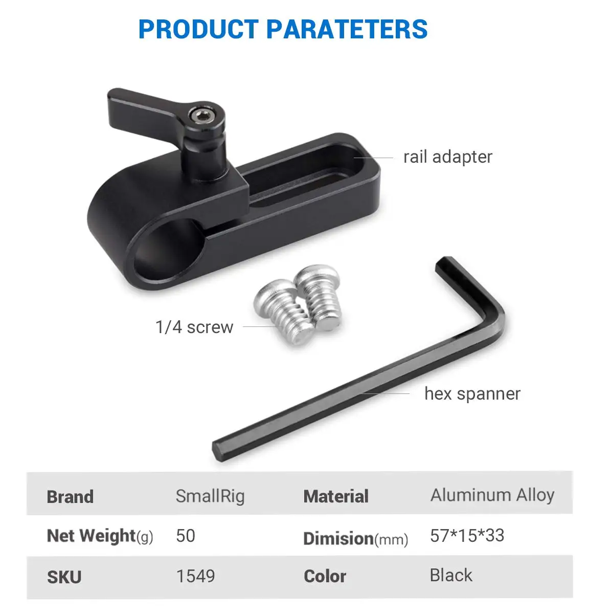 Single 15mm Rail Clamp Mount Rod Clamp with Long Hole on Plate/Cage/Handle for R