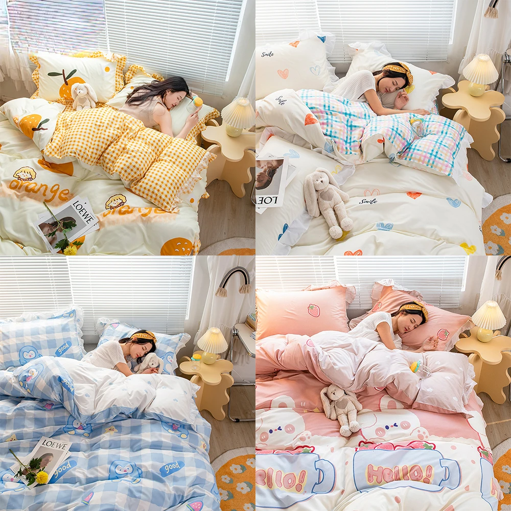 

Lace bedding 4-piece set Bed sheet quilt cover pillowcase linen for family kids bedroom living room bedding set 4pcs