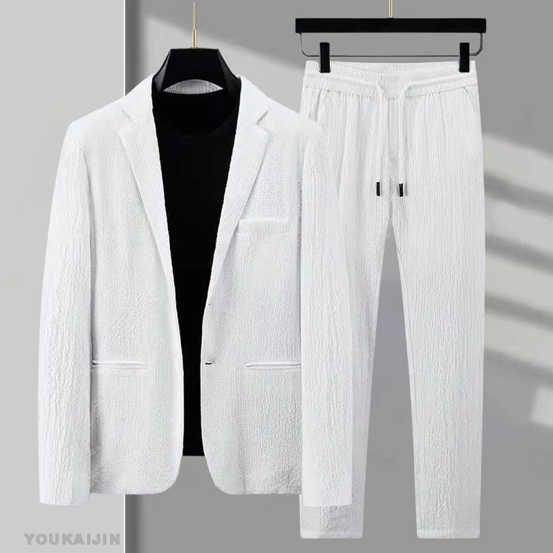 Spring Autumn Korean Men Two-piece Blazer and Trousers Suit