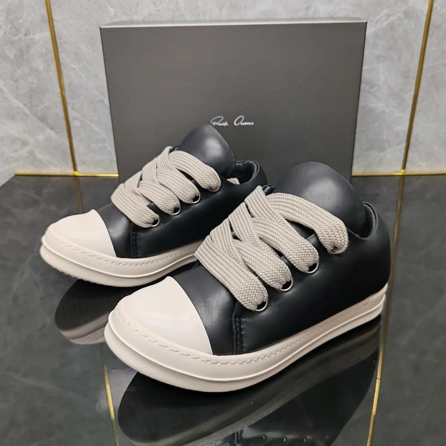 Rick Shoes Owens Jumbo Laces Man for Leather Casual Sneakers Women's Male Bread Style Designer Winter HighQualityFreeShippping 2