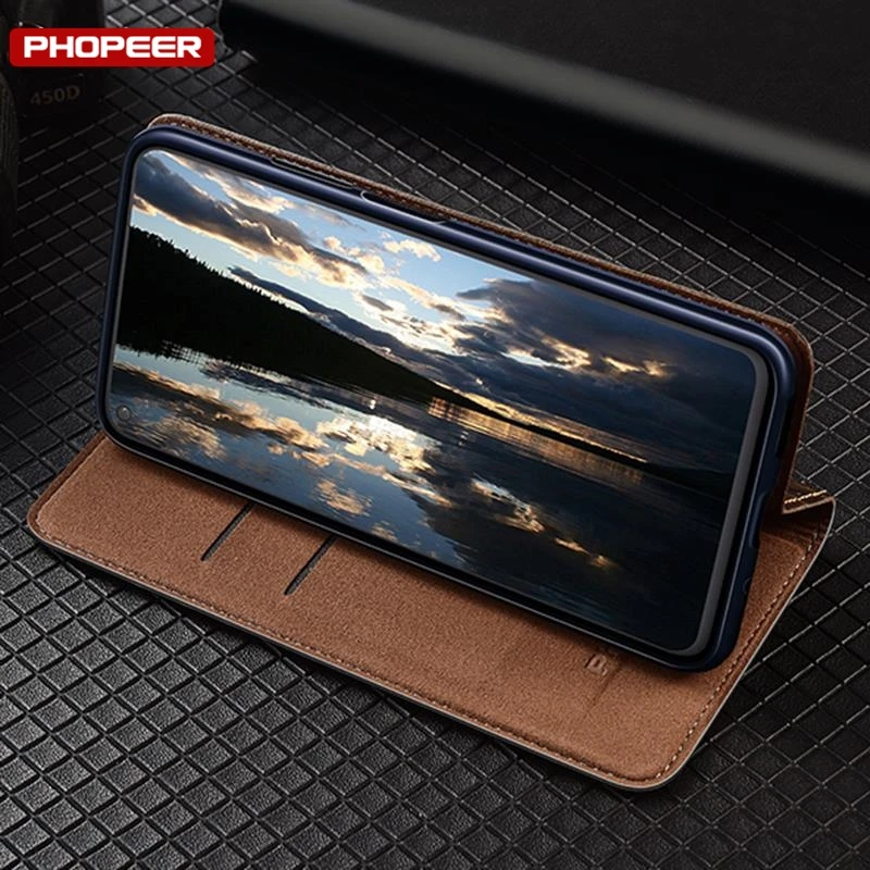 Premium Genuine Leather Magnetic Flip Wallet Case - Book Style Cover