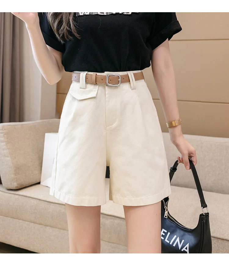 mens swim shorts 2021 Summer High Waist Shorts Women With Belt Casual Streetwear Short Feminino Loose Wide Leg Bermuda Femme Khaki Black Shorts high waisted shorts