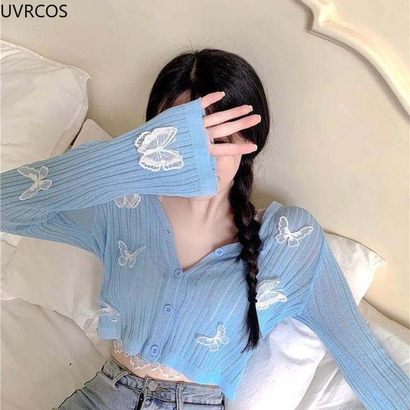 Autumn 2022 Cute Butterfly Knitted Cardigan Women Korean