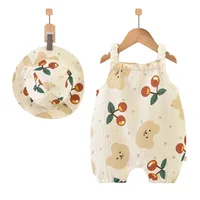 2Pcs Baby Summer Jumpsuits Hat Set Bear Muslin Newborn Romper for Boys Girls Clothes Toddler Onesie Infant Outfit Clothing 6