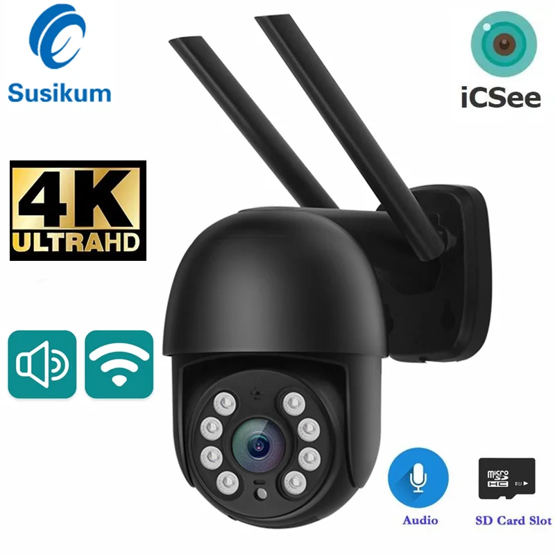 

8MP ICSee Wireless Security Outdoor Camera CCTV Two Ways Audio Speed Dome 4K Waterproof WIFI IP Camera Waterproof