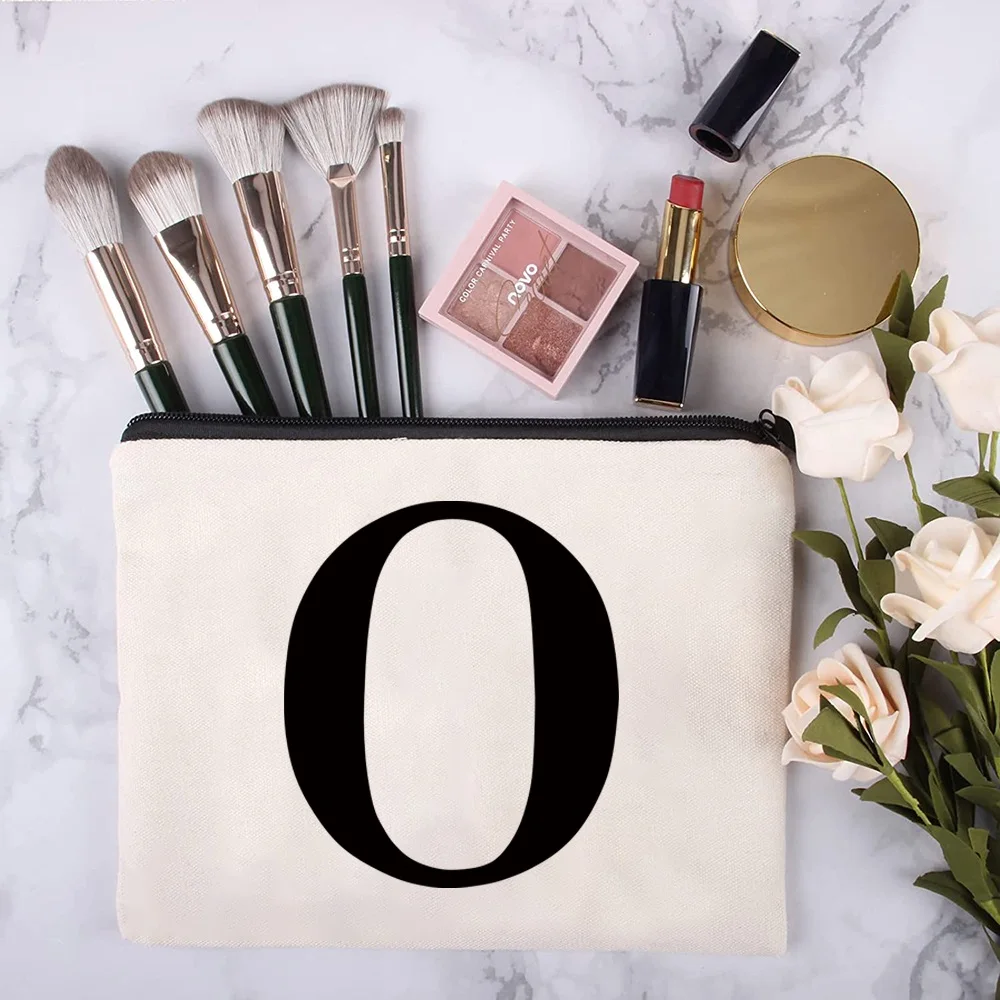 Black Initial Letter Custom Name Cosmetic Bag Women Neceser Makeup Bag Zipper Pouch Travel Toiletry Organizer for Wedding Party 3