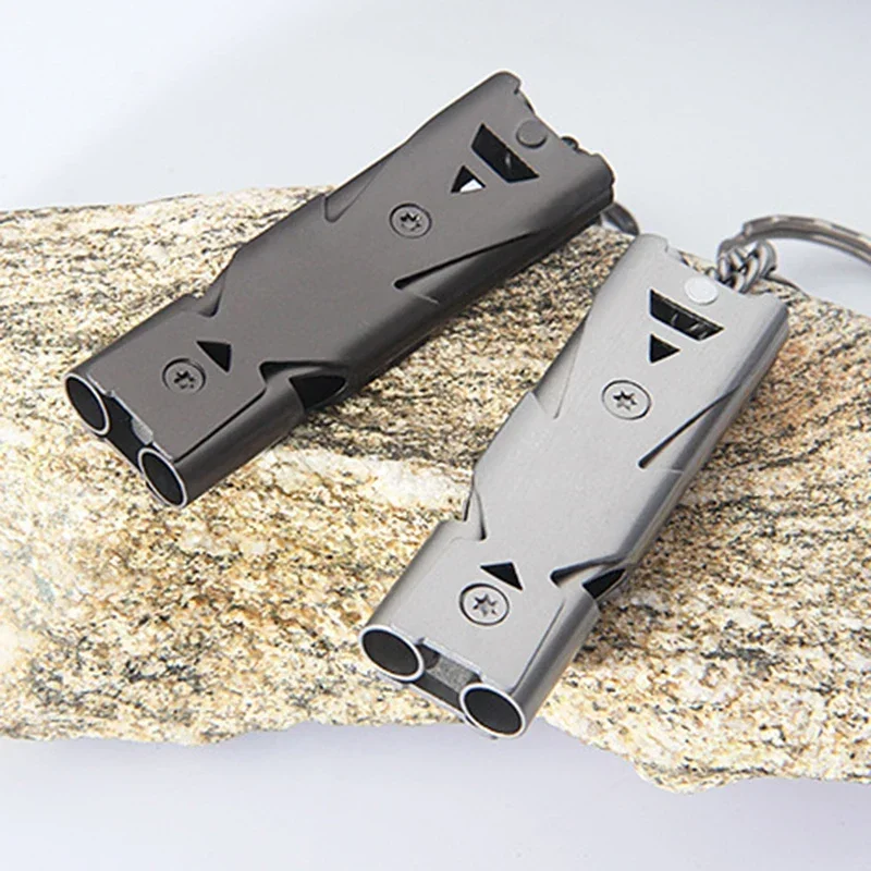 Outdoor Whistle EDC Survival Whistle High Decibel Double Pipe Stainless Steel Alloy Keychain For Camping Hiking Outdoor