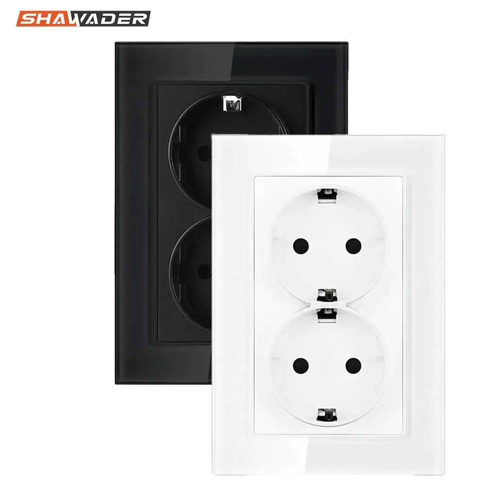 Enchufe de pared con doble tapa, Panel de cristal blanco, 110V-250V, con  pinzas - AliExpress