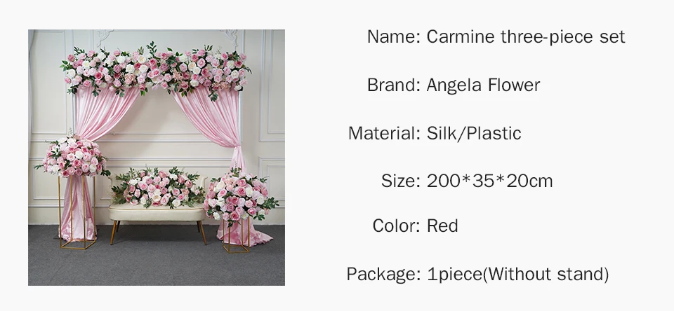 Description Picture 4 of itemPeach Pink White Wedding Backdrop Arch Decor Floral Arrangement Rose Baby Breath Green Leaf Party Event Table Centerpieces Ball