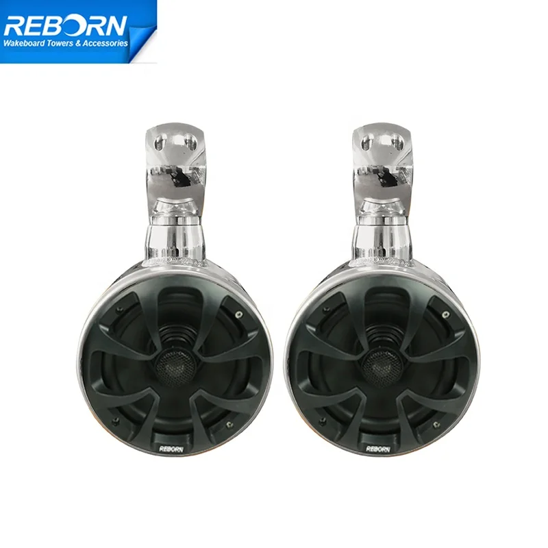 Pair Of Reborn 6 1/2in Waterproof Rotatable Boat Wakeboard Tower Speaker Black