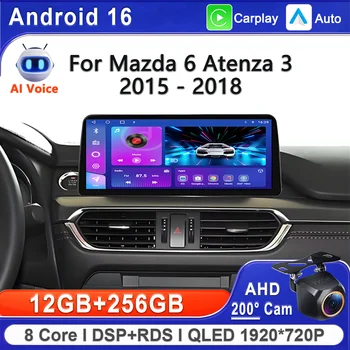 Autoradio Android 16 da 12,3 Pollici per Mazda 6 Atenza 3 2015-2018, Navigatore GPS Plug and Play, Lettore Multimediale ad Alte Prestazioni con CPU e Wi-Fi