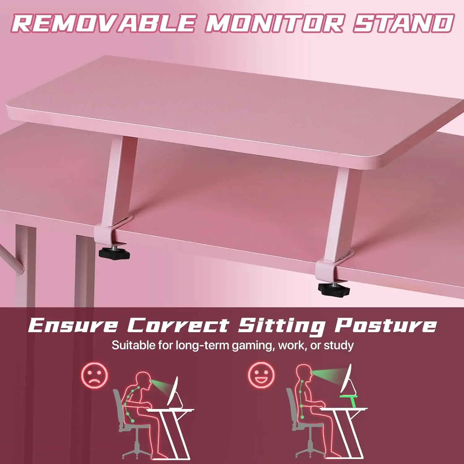 Table with Monitor Stand Corner Desk with MDF Board Surface, Home Office Desk for Girl Women Gift for Gaming Working Study 5