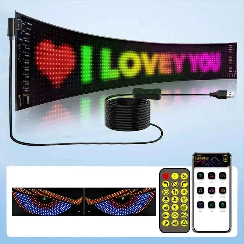 LED 매트릭스 픽셀 패널, 스크롤 밝은 광고 LED 표시, 유연한 USB 5V LED 자동차 표시 Bluetooth 앱 제어