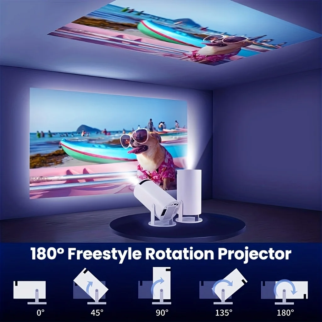 HY300 휴대용 프로젝터, 네이티브 720P, 듀얼 밴드 WiFi 6, 안드로이드 11,180 ° ? 회전 가능, 자동 키스톤 보정, 스크린 비디오 프로젝터