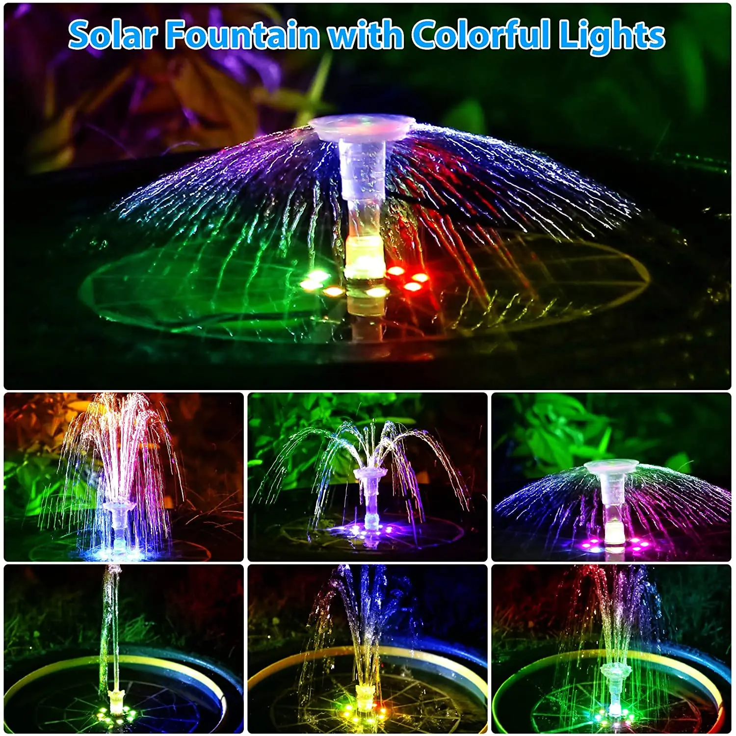 5.5W LED Solar Fountain Pump with Lights For Bird Bath DIY Glass Solar Panel Powered Water Fountain with 16 Nozzle solar fountain solar fountain pump water fountain garden pond fountain solar water pump