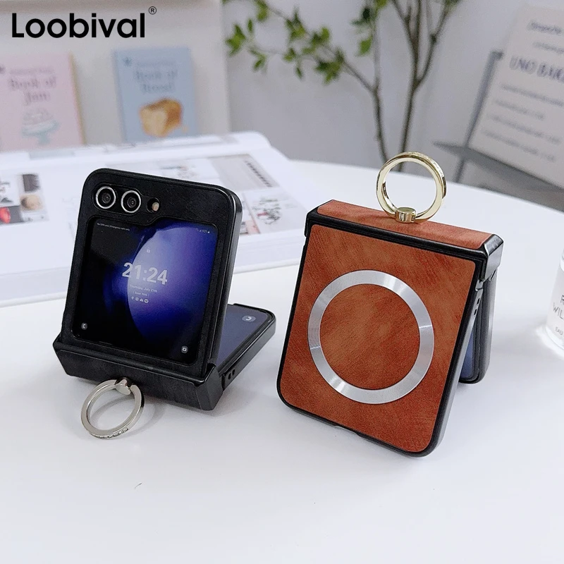Magnetic Ring Stand Phone Case with Wireless Charging Hinge Cover