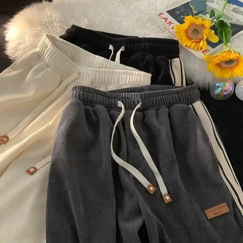 1/2/3Pcs Winter Thick Pants Men Casual Straight Sweatpants Corduroy Wide Leg Trousers Y2K Harajuku High Street Joggers Pant Male