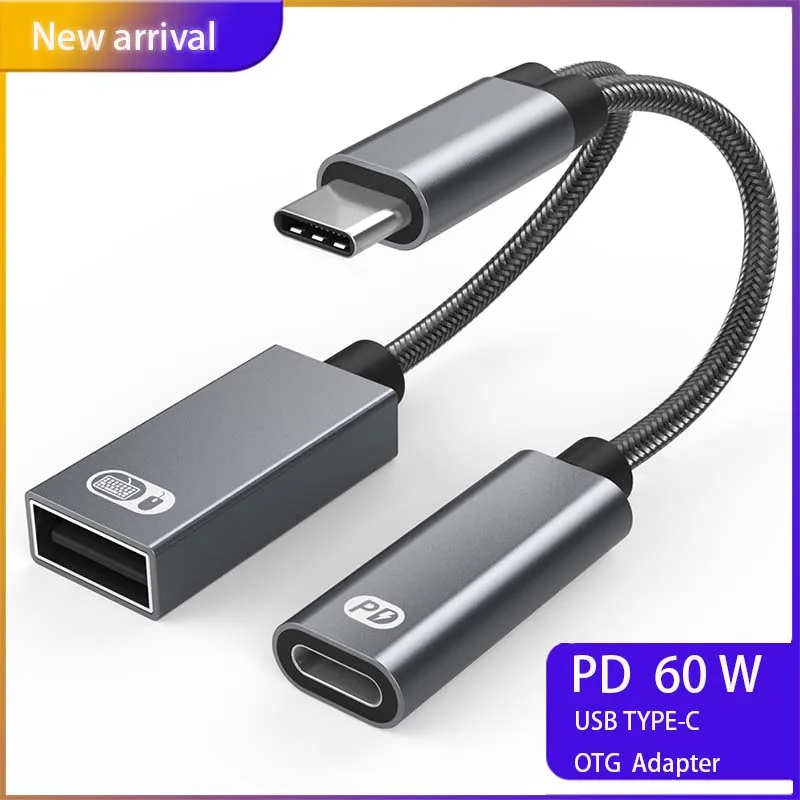 

2 IN 1 USB Type C Adapter PD 60W OTG Converter For Samsung Huawei Macbook Pro Air Bluetooth Mouse Keyboard Type-C Tablet