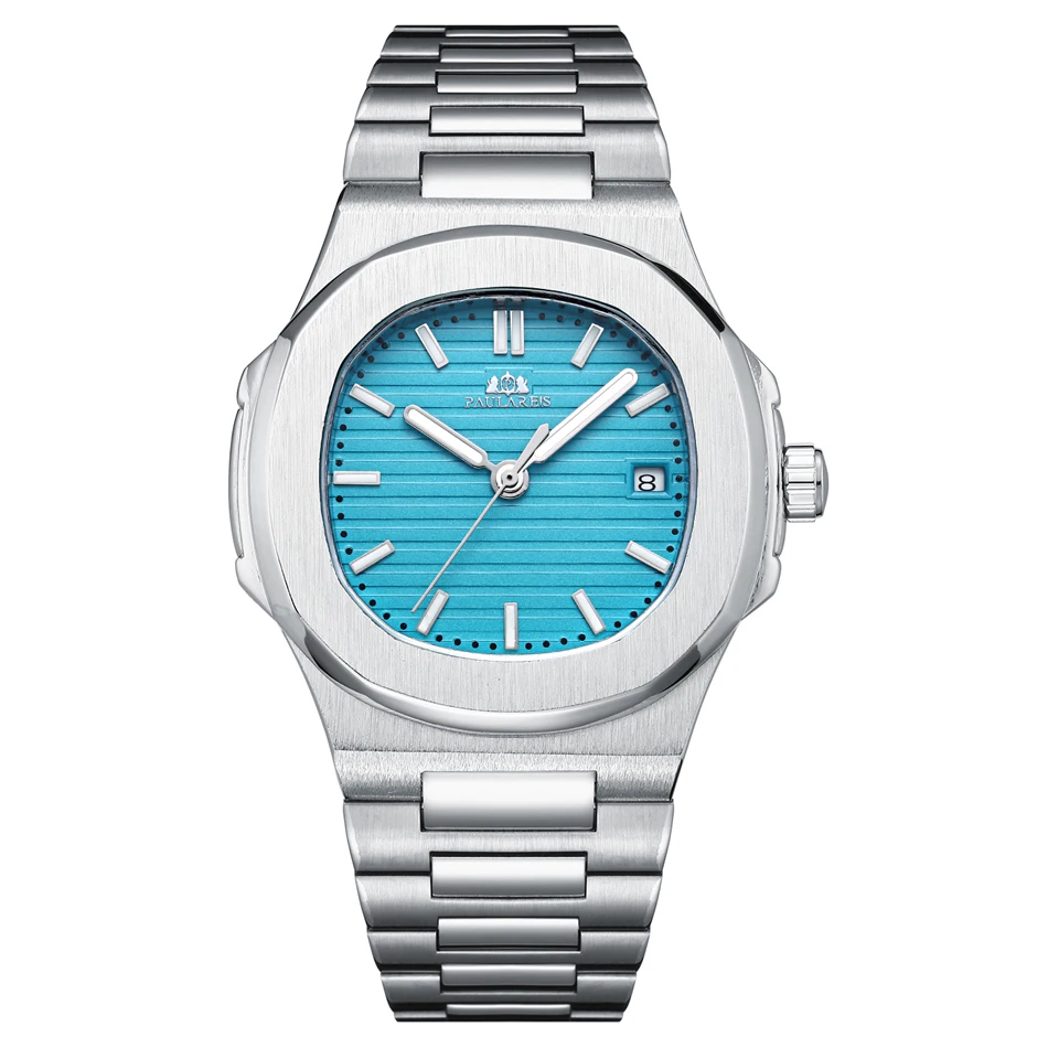 Automatic Self Wind Mechanical Luminous Stainless Steel Blue Grey Coffe Black White Dial Simple Business Men Watch Mechanical Watch