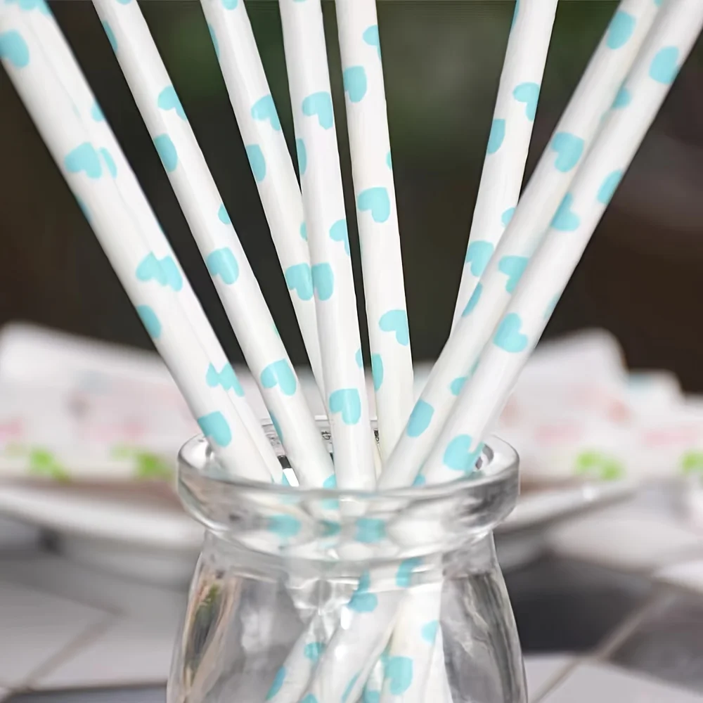 100-Pack EcoParty Heart Printed Paper Straws Multicolor Drinking Straws for Parties Weddings Anniversaries