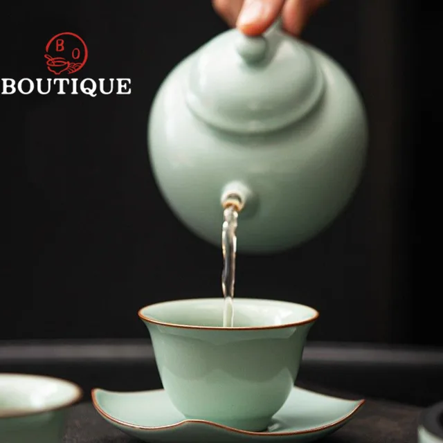 2Pc/Set Azure Ru Kemencék Porcelán Tea Csésze Kézzel Készített Kerámia Mesterkupa Egy Kis Tál Kung Fu Teamária Ajándék 45Ml - Image 4