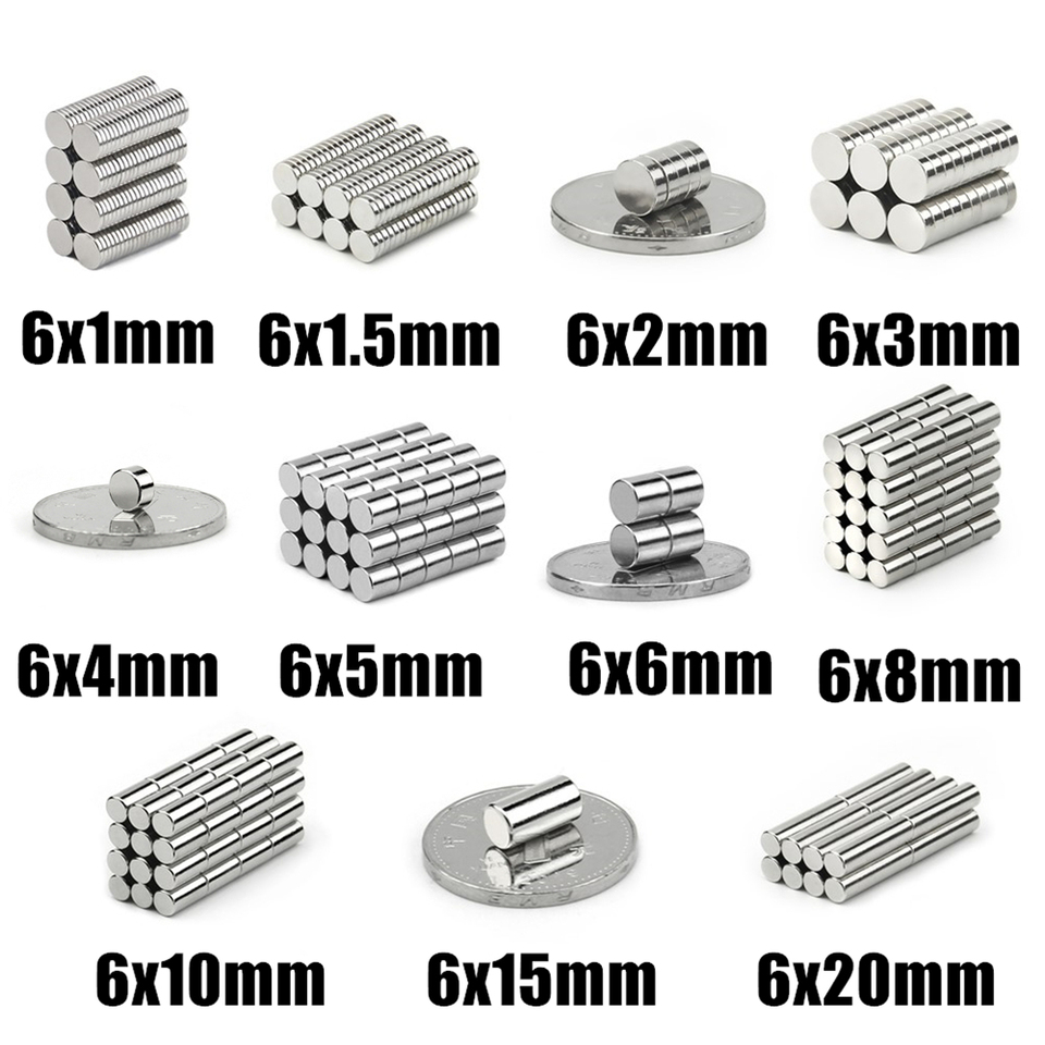 10-500Pcs 6x1 6x1.5 6x2 6x3 6x4 6x5 6x6 6x8 6x10-20mm N35 NdFeB Round Magnet Super Powerful Strong Permanent Magnetic imane Disc