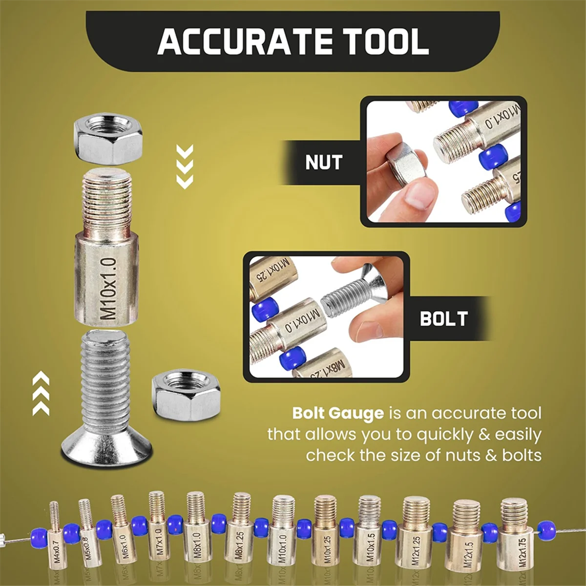 Bolt Size and Thread Gauge- Thread Pitch Gauge- Nut and Bolt Checker- 26 Male/Female Identifier Gauges