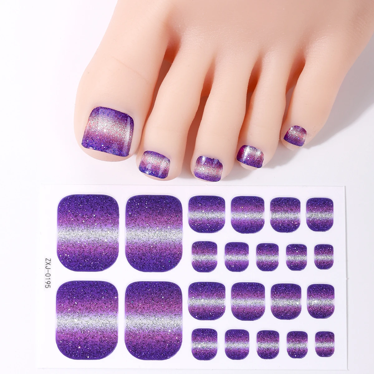 6장 여름 반짝이 베이킹 프리 발톱 스티커 그라데이션 풀커버 발톱 광택 스트립 접착식 DIY 발 스티커