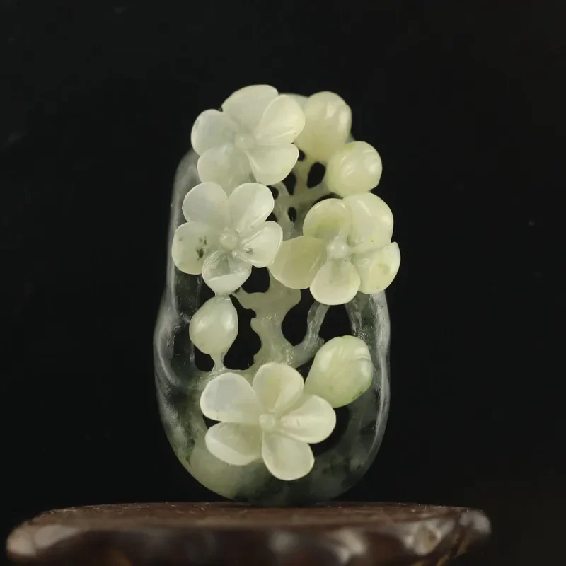 

Old China natural dushan jade hand-carved statue flower pendant d5
