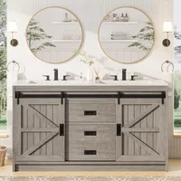 Double Bathroom Vanity with Sink, 61in Bathroom Storage Cabinet with Sliding Doors & Drawers, Dual Basin,Double Bath Vanity Sink 1