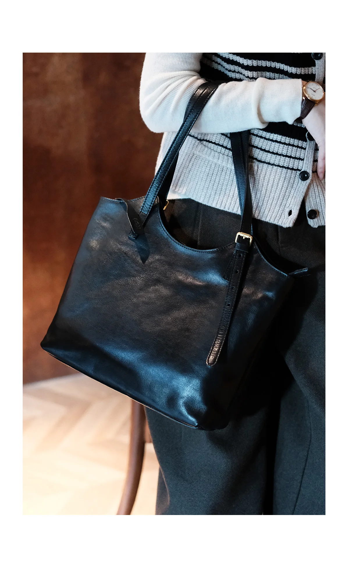 Lässige, hochwertige Damen-Einkaufstasche aus Rindsleder der ersten Schicht, modische Luxus-Umhängetasche aus echtem Leder, große Einkaufshandtasche – Detail 7