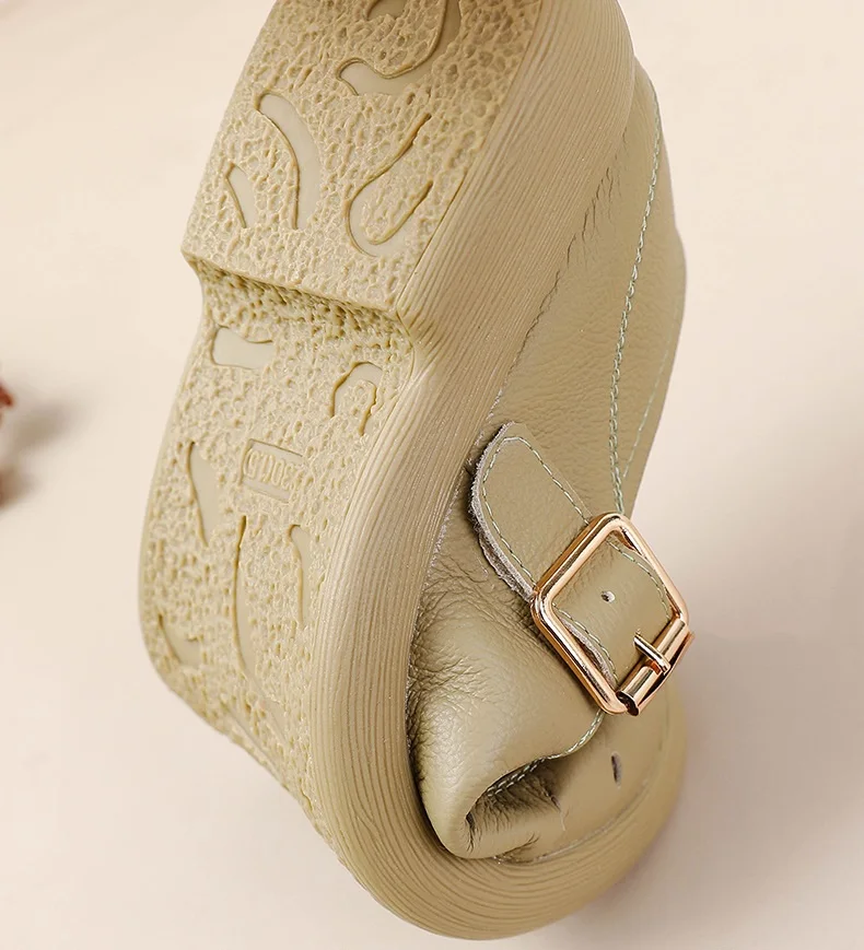 Handmade woven flats women's low heels shoes genuine leather loafer mother comfort T strap shoes woman autumn buckle flats wide