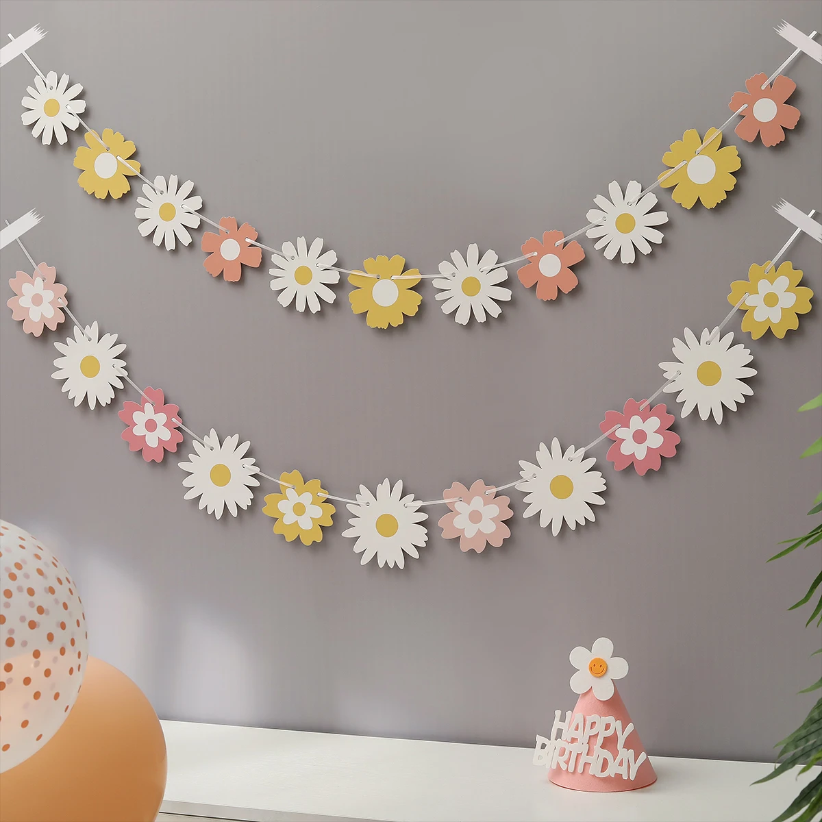 Gradient daisy flower pull flower birthday party scene decoration pull flag party decorations